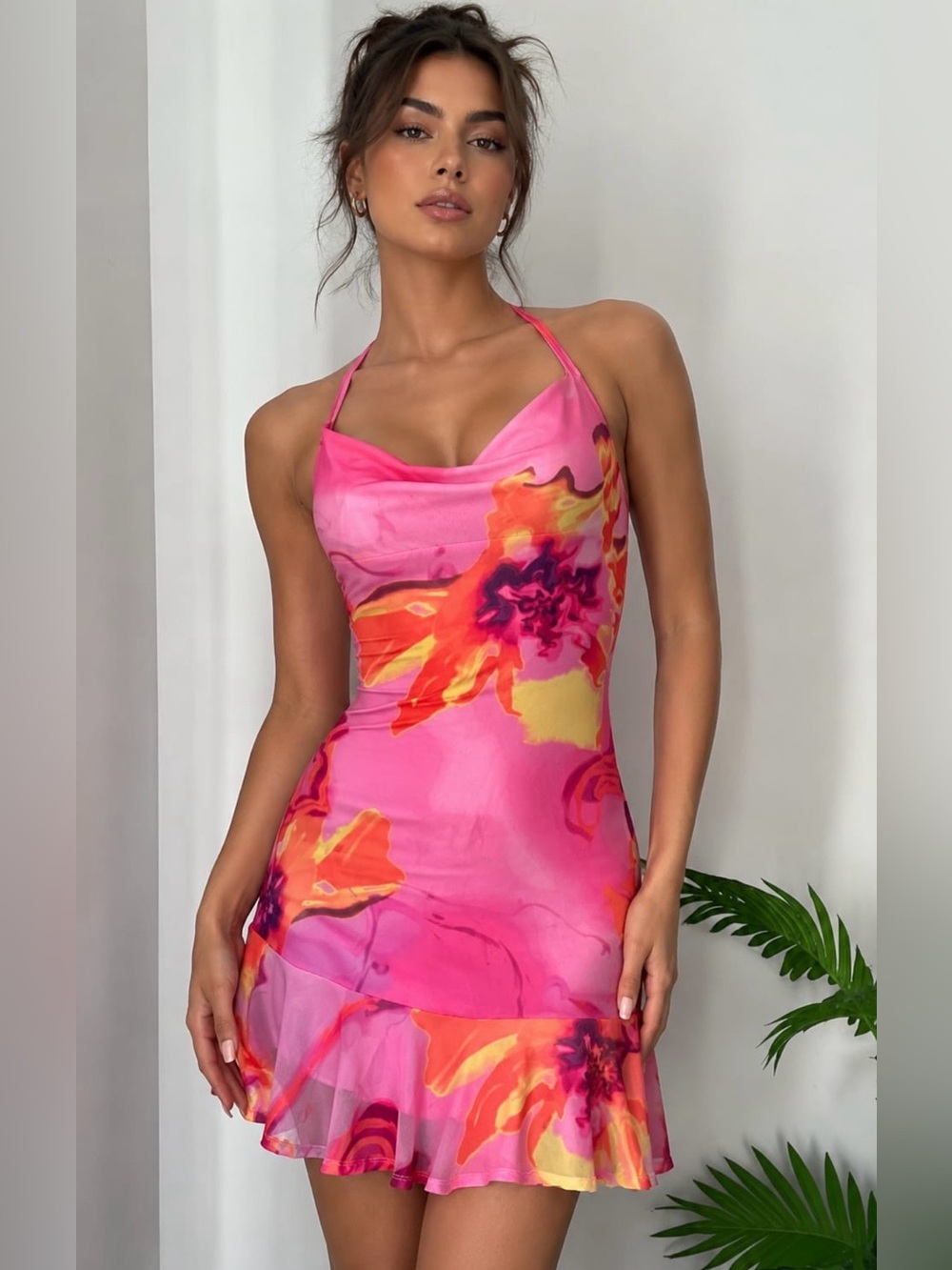 Streetwear Society Pink & Orange Tie-Dye Slip Dress